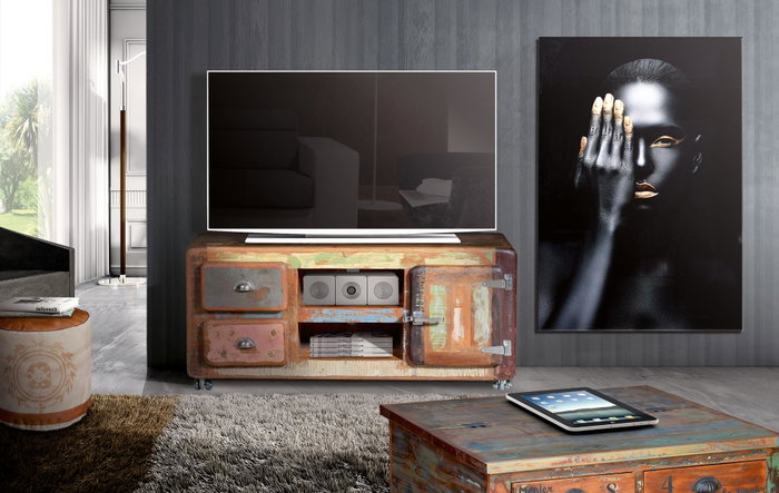 GINER Y COLOMER Mueble de TV en madera reciclada multicolor